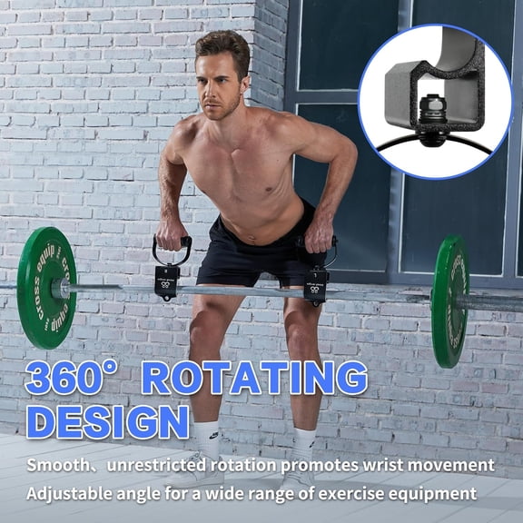 Rotating Pull-Up Handles - Ergonomic Exercise Handle for LAT Pulldown Attachments/Seated Rows/Barbell Handles - Quick Attachment to Bar for Strength Training Workout (Black)