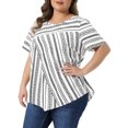 thumbnail image 2 of DARING DIVA Women's Plus Crew Neck Short Sleeve Boho Striped Blouse Top 1X White, 2 of 6