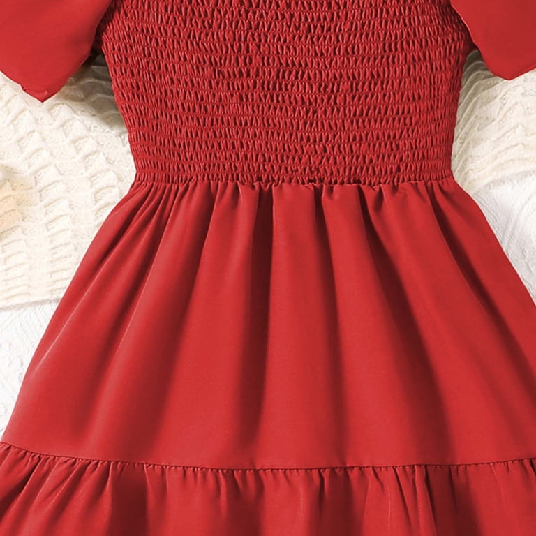 holiday dress size 14 Phcqqok Fourth of July Girls Holiday Dress Size 14 Maxi Big Children's Dress Girls' Summer Square Collar Short Sleeve Waist A Line Dress, Girl's, Size