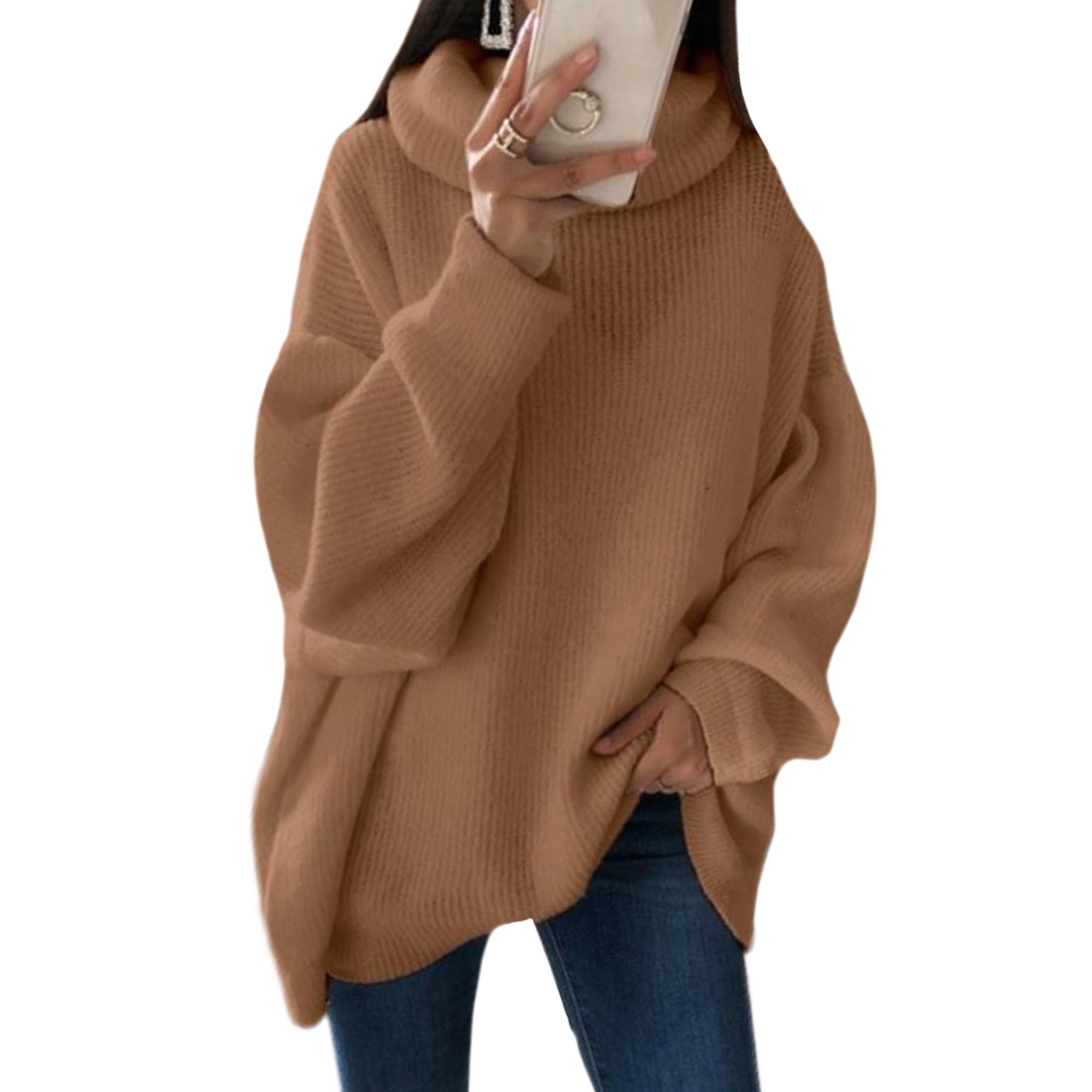 Mawclos Ladies Knitwear Baggy Knitted Sweaters Work Winter Warm Jumper Tops Brown L Brown