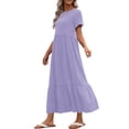 thumbnail image 3 of UVN Long Dresses for Women Summer Short Sleeve Casual Crewneck Maxi Dress with Pockets, 3 of 8