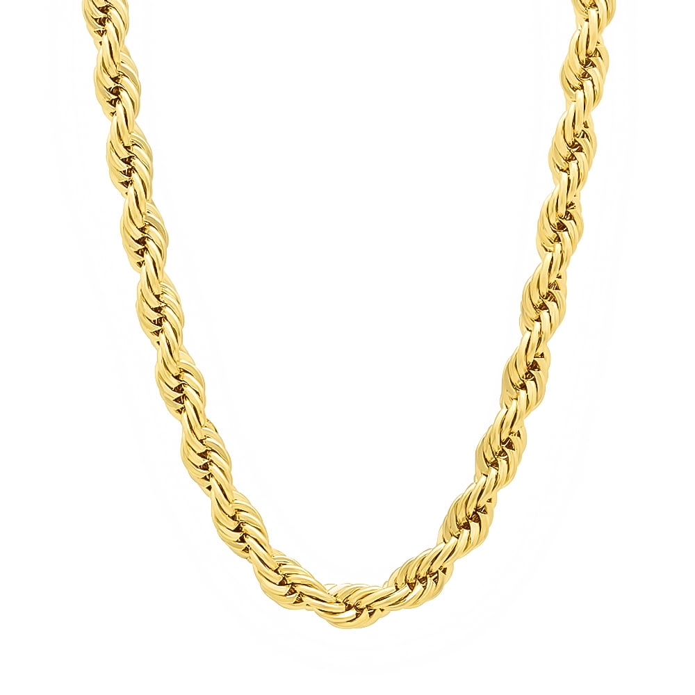 The Bling Factory 5mm 14k Yellow Gold Plated Round Rope Chain