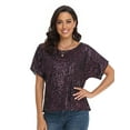 thumbnail image 2 of PrettyGuide Women's Sparkly Sequin Tops Short Sleeve Glitter Loose Party Shirt Blouse Boat Neck Dressy Top, 2 of 7