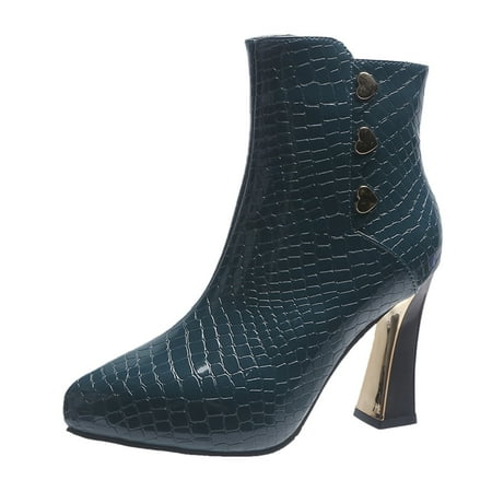 

GWAABD Boots for Women Low Heel Green Women Toe Heels Retro Booties Color Solid Pointed Shoes Zipper Short women s boots