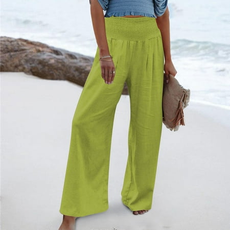 

Medcursor High Waist Wide Leg Palazzo Lounge Pants For Women Smocked Elastic Waist Loose Comfy Casual Pajama Pants Pockets