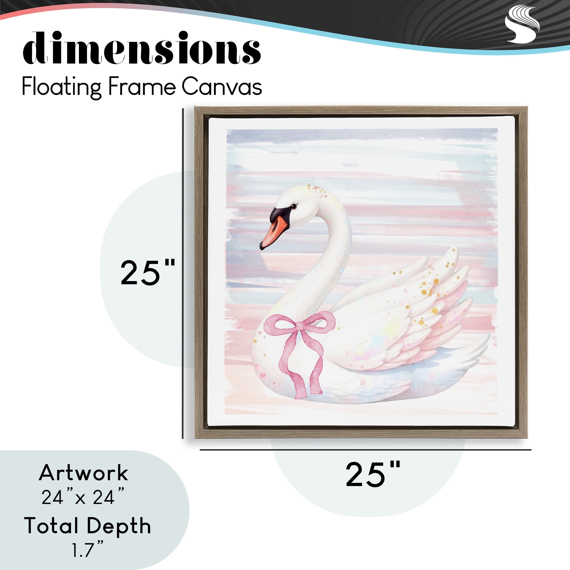 Pastel Swan with Ribbon Brown Framed Floater Canvas Wall Art, design by Kim Allen