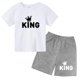 thumbnail image 3 of Conjunto de 2 piezas de camiseta y pantalones cortos con estampado de letras para niños y adolescentes de verano de 4 a 14 años, ropa informal de manga corta para niños y niñas, 3 of 5