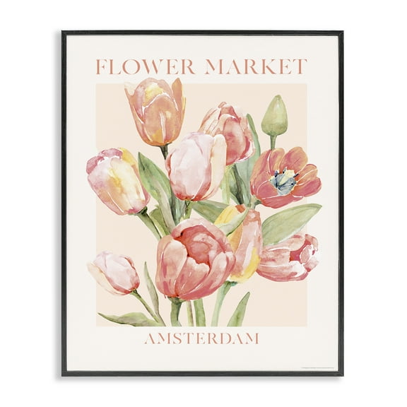 Stupell Industries Amsterdam Flower Market Plants & Flowers Painting Black Framed Art Print Wall Art, 11 x 14