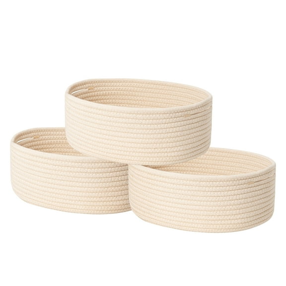 HBlife Shelf Storage Baskets for Organizing - Cotton Rope Baskets with Handles - Small Empty Decorative Gift Baskets for Storage Toys - Set of 3 - Beige