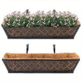 thumbnail image 2 of 24 Inch 2 Pack Window Boxes With Coco Liners, Garden Trough Black Metal Hanging Window Basket Planter, 2 of 7