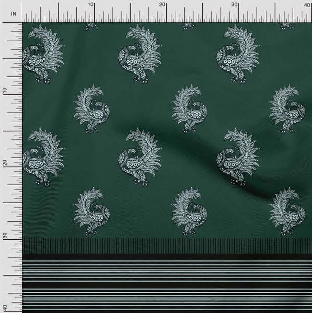 Soimoi Crepe Silk Fabric Stripe & Peacock Panel Print Fabric by The Yard 42 Inch Wide
