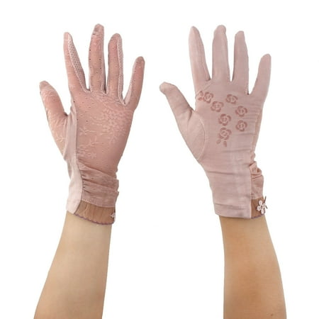- Women Summer Car Driving Lace Full Finger Thin Sun Protection Gloves Pink Pair