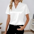 thumbnail image 2 of Summer Womens Casual Blouse Solid Color Loose Fit Shirt Top Versatile Basic Elegant Style Short Sleeve V Neck White S, 2 of 5