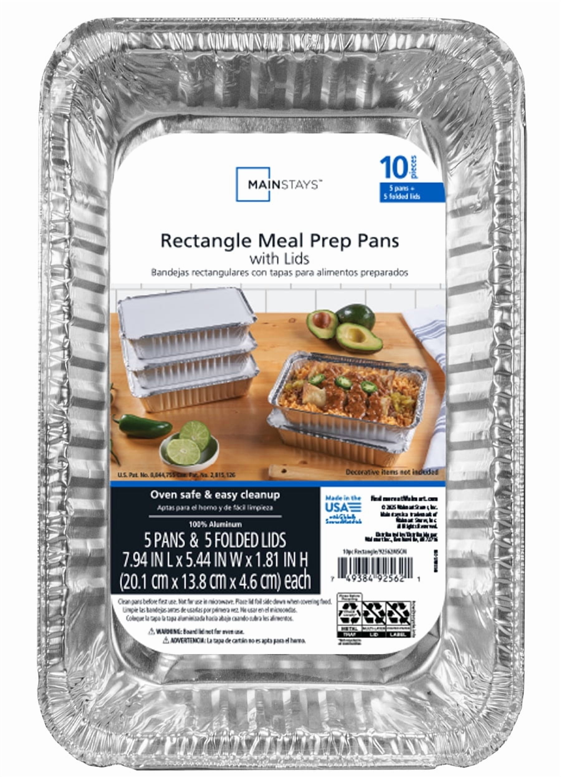(2 pack) Mainstays 8.69" x 6.18" Aluminum Meal Prep Pans with Folded Lids, 5 Count