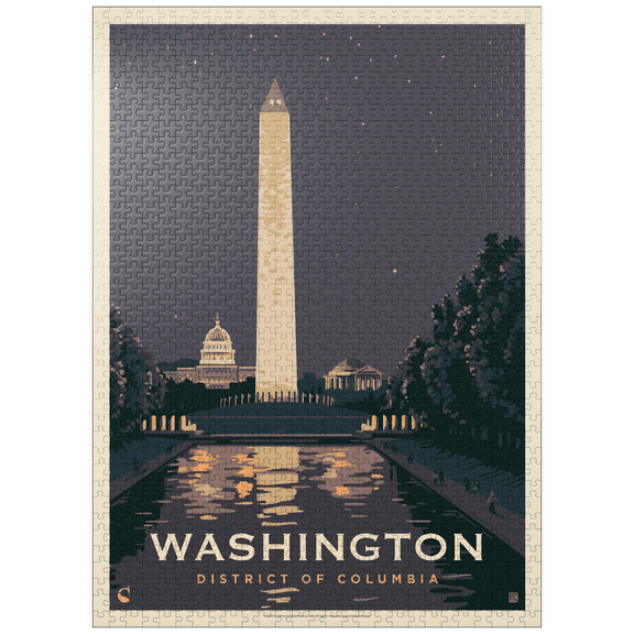 MyPuzzle - Washington DC: Reflections Of Freedom, Vintage Poster - Premium 1000 Piece Jigsaw Puzzle for Adults