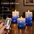 thumbnail image 3 of Set de velas LED sin llama haitanghua de 3 piezas, azul con control remoto, 3 of 9