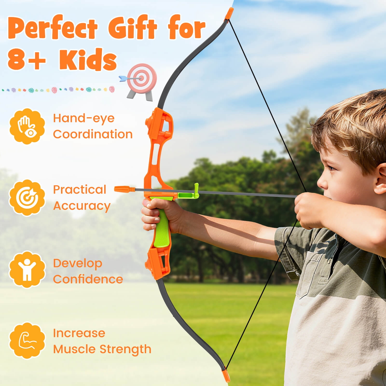 Costway 4 in 1 Throwing Target Set with Bristle Target, 3 Throwing axes 3 Ninja Darts a Bow