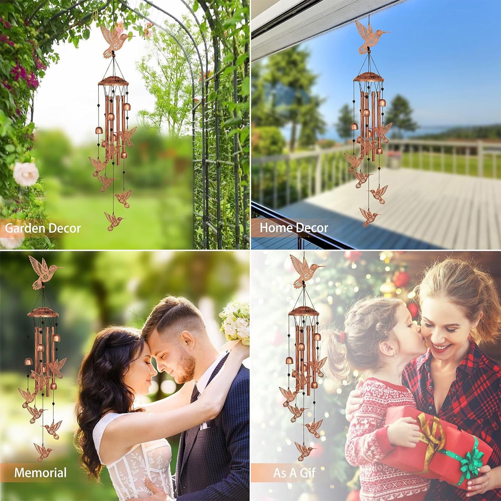 Hummingbird Wind Chimes for Outside, Hummingbird Gifts for Women Men Nature Lovers Metal Windchimes Outdoors, Flying Floral Bird Design Home Garden Patio Yard Deco