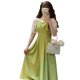 thumbnail image 1 of Vestido de manga abombada con decoración de perlas, cuello cuadrado, lazo en la cintura, elegante y dulce vestido de verano para mujer, 1 of 8