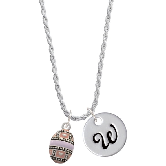 Delight Jewelry Silvertone Egg Pink & Lavender Silvertone Script Initial Disc - W - Charm Necklace, 20"+3"