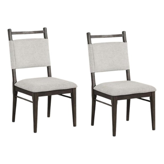 Oline Side Dining Chair Set of 2-Dark Walnut Brown Wood-Light Gray Fabric