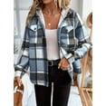 thumbnail image 4 of Womens Plaid Shacket Jacket Long Sleeve Fleece Hooded Jackets Fall Winter Warm Coat Light Blue XXL, 4 of 7