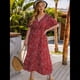 thumbnail image 4 of Vestido Corto de Corte A con Escote en V, Corta, Volantes y Dobladillo para Mujer, Talla Grande Rojo XL, 4 of 10