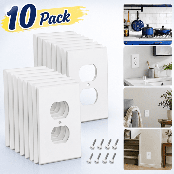 Ustris Duplex Wall Plates Outlet Covers Wall Plates, Standard Size 1-Gang 4.50" x 2.76" Duplex Receptacle Heat-Resistant Durable, Electric Receptacle Plug Covers for Electrical Outlets White 10-Pack
