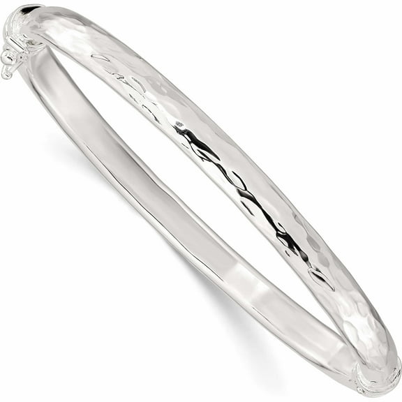 Sterling Silver Polished Textured Hinged Bangle Made In Italy -Jewelry By Sweet Pea