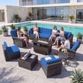 thumbnail image 6 of LazySunsets 11 Pieces Patio Conversation Set, Rattan Wicker Outdoor Sectionals with Swing Chairs and Fire Pit Table, Blue/Gray, 6 of 10