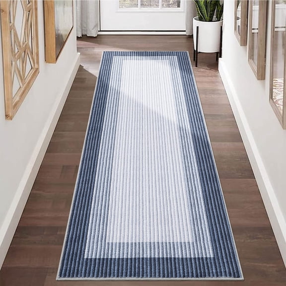 Haperlare Runner Rugs Bordered Modern Machine Washable Runner Rugs for Hallway Entryway Laundry Room Rug,Blue,2'x6'
