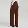thumbnail image 5 of Spring Summer Pants for Women Soft Lounge Wide Leg Sweat Pants Elastic Waist Mid-Weight Pajama Pants with Pockets, #02 Brown XL, 5 of 6