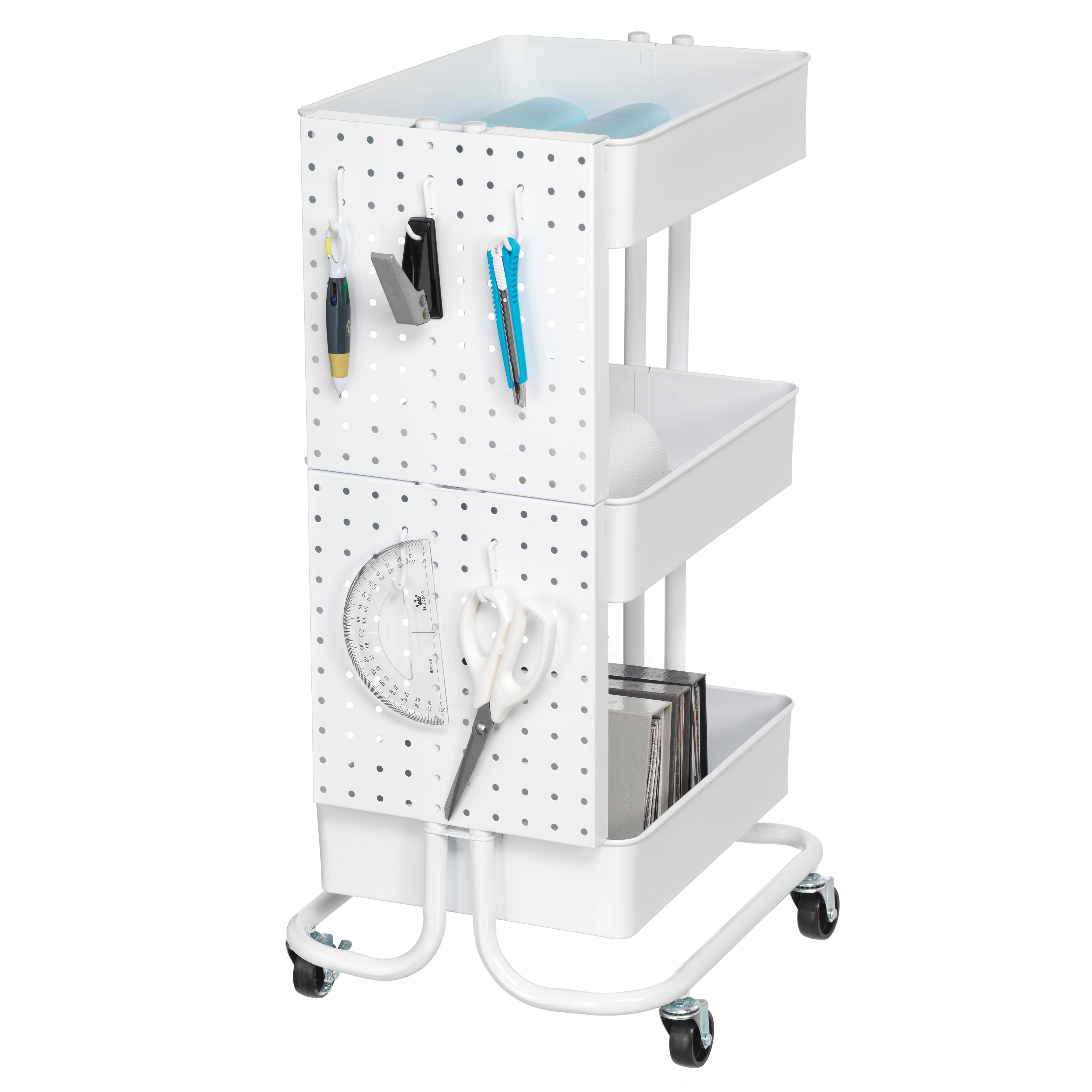 Lexington Cart Pegboards by Simply Tidy - Metal Pegboards with 5 Hooks for Extra Craft Storage – Easy Side Attachment for Organizing Tools & Accessories - 2 Count