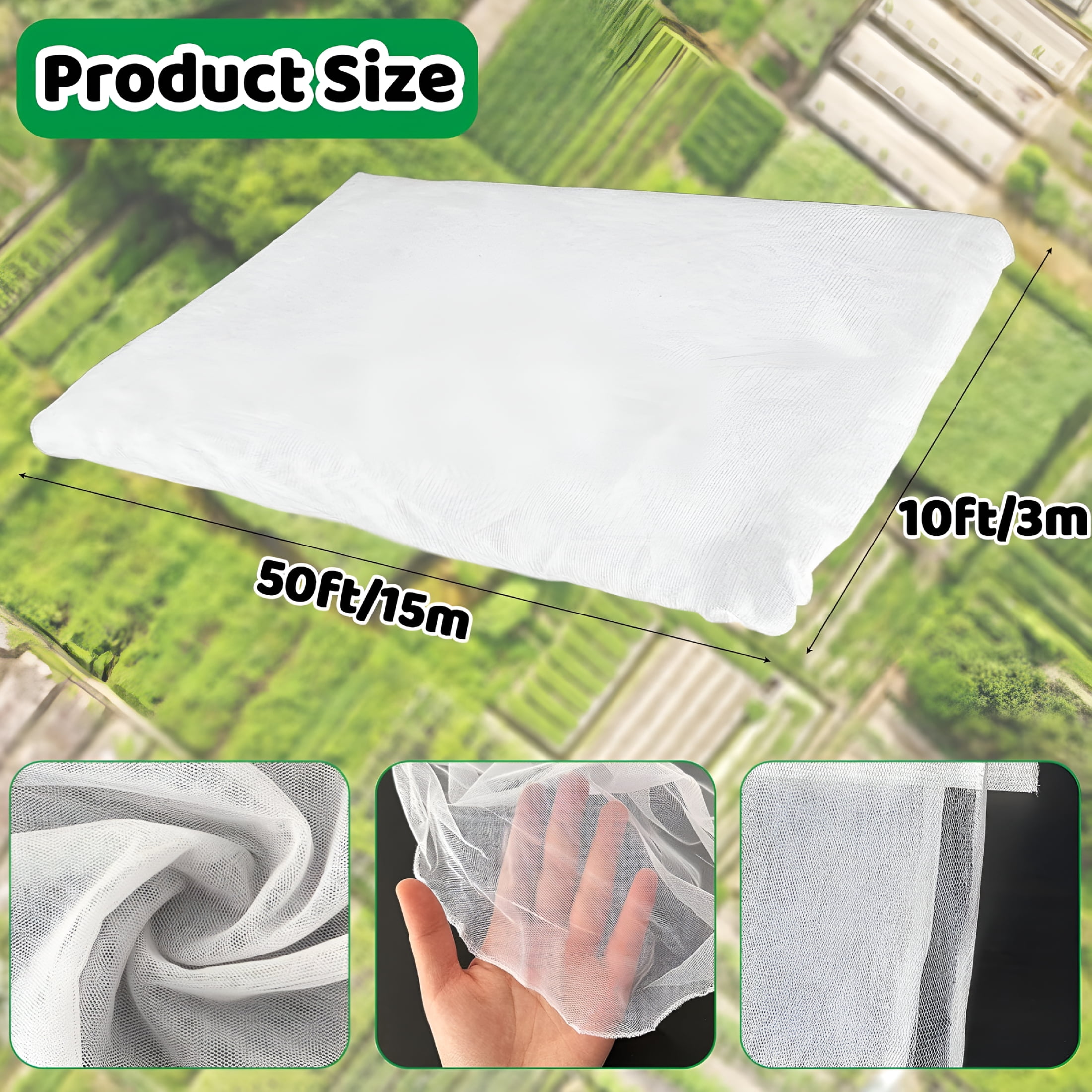 MISSMILE Mosquito Netting, 10 × 50 Ft Mosquito Mesh Screen for Patio, Insect Bird Net Barrier Garden Mesh Netting for Protect Vegetables Fruits from Birds Bugs, White