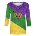thumbnail image 4 of Mardi Gras Shirts for Women Funny Mask Graphic 3/4 Sleeve Striped Tee Shirt Loose Casual Crew Neck Party Tops Trendy Mardi Gras Outfit 2026, 4 of 6