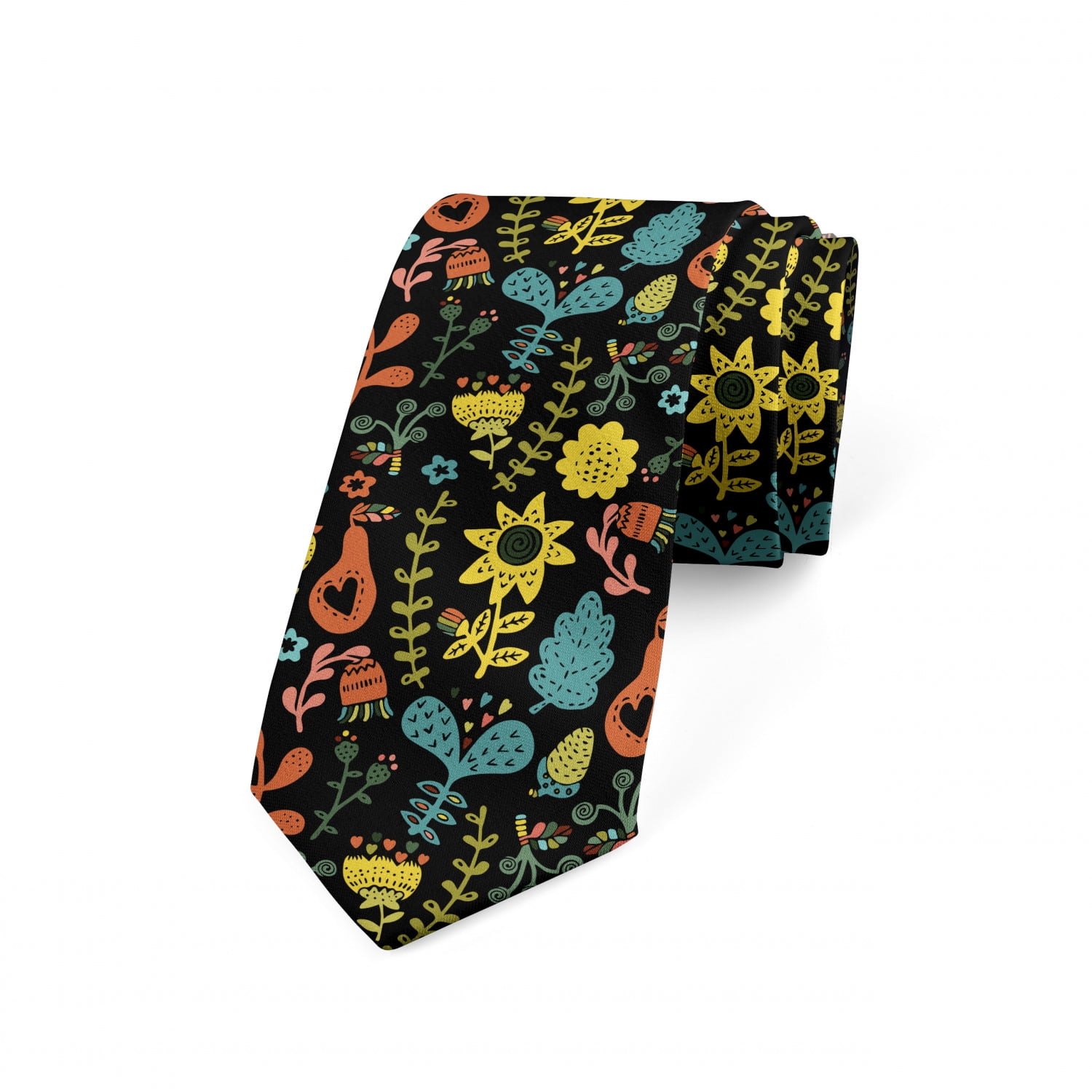 Ambesonne Necktie Pink Charcoal Grey and Grey 3.7 Scandinavian Floral Motif