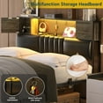 thumbnail image 3 of Aheaplus Queen Size Bed Frame with Power Outlet & LED Light, Platform Bed with Upholstered Headboard and Storage, Sturdy Metal Slats Support, No Box Spring Needed, Noise-Free,Black Oak, 3 of 7