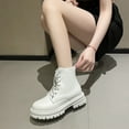 thumbnail image 4 of White Women Boots With Lace-Up And Side Zipper Thick Sole Block Heel For Fall Winter Comfort, 4 of 8