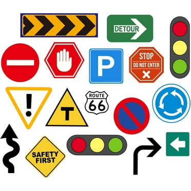 17 Pieces Road Sign Wall Decals Street Sign Wall Stickers Stop Sign Decor One Way Traffic Light Stickers Do Not Enter Route 66 Boys Room Decor Fun Decoration for Bedroom DIY