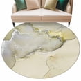thumbnail image 2 of 6Ft Round Rug, Marble Yellow Non-Skid Rubber Backing Large Area Rugs - Living Room Bedroom Home Office, Modern Abstract Ink Painting Luxury Indoor Floor Mat Carpets Washable Rug, 2 of 9