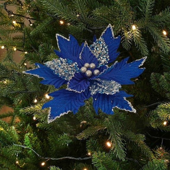 Christmas Tree Decorations | 1-Piece Cloth Simulation Flowers for Holiday Decor | Red Gold Silver Pink Blue Green Colors | 13.4 Inch Artificial Floral Arrangements