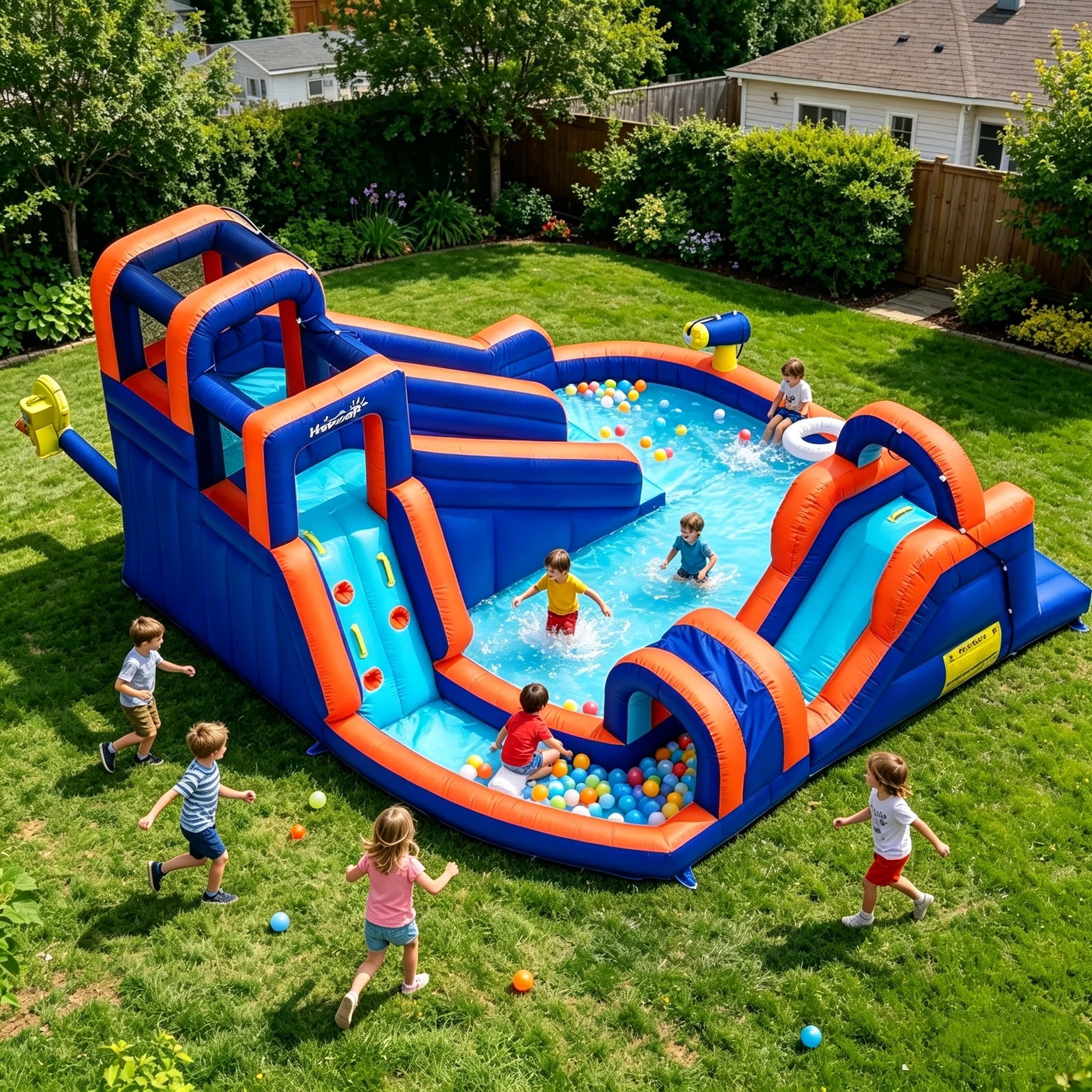 Hapcap Inflatable Water Slide Bounce House Obstacle Course,with Pool ,Tunnel and Obstacle Bar,Include Air Blower,Outdoor Party