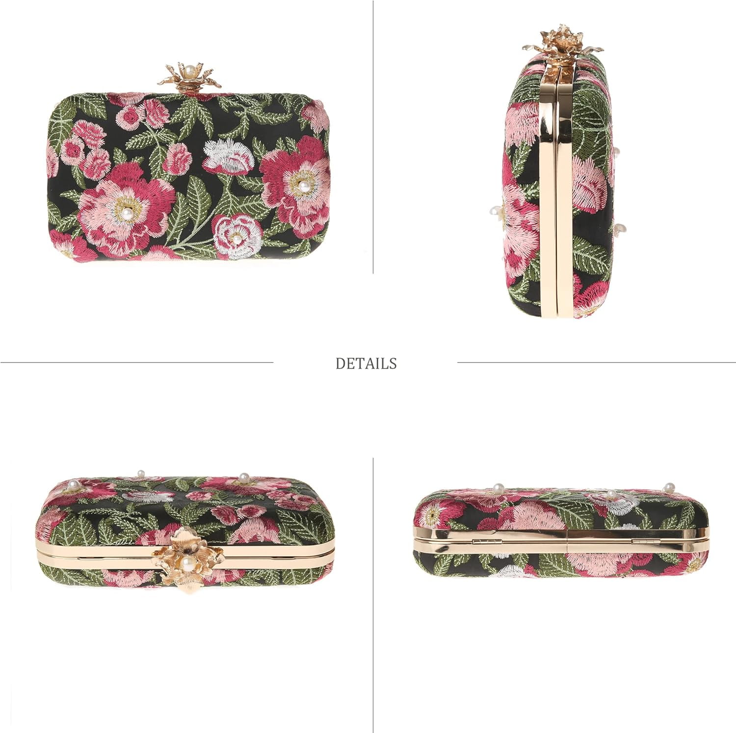 Womens Vintage Floral Embroidery Clutch Evening Handbag Shoulder Bags Purse for Wedding Party Prom