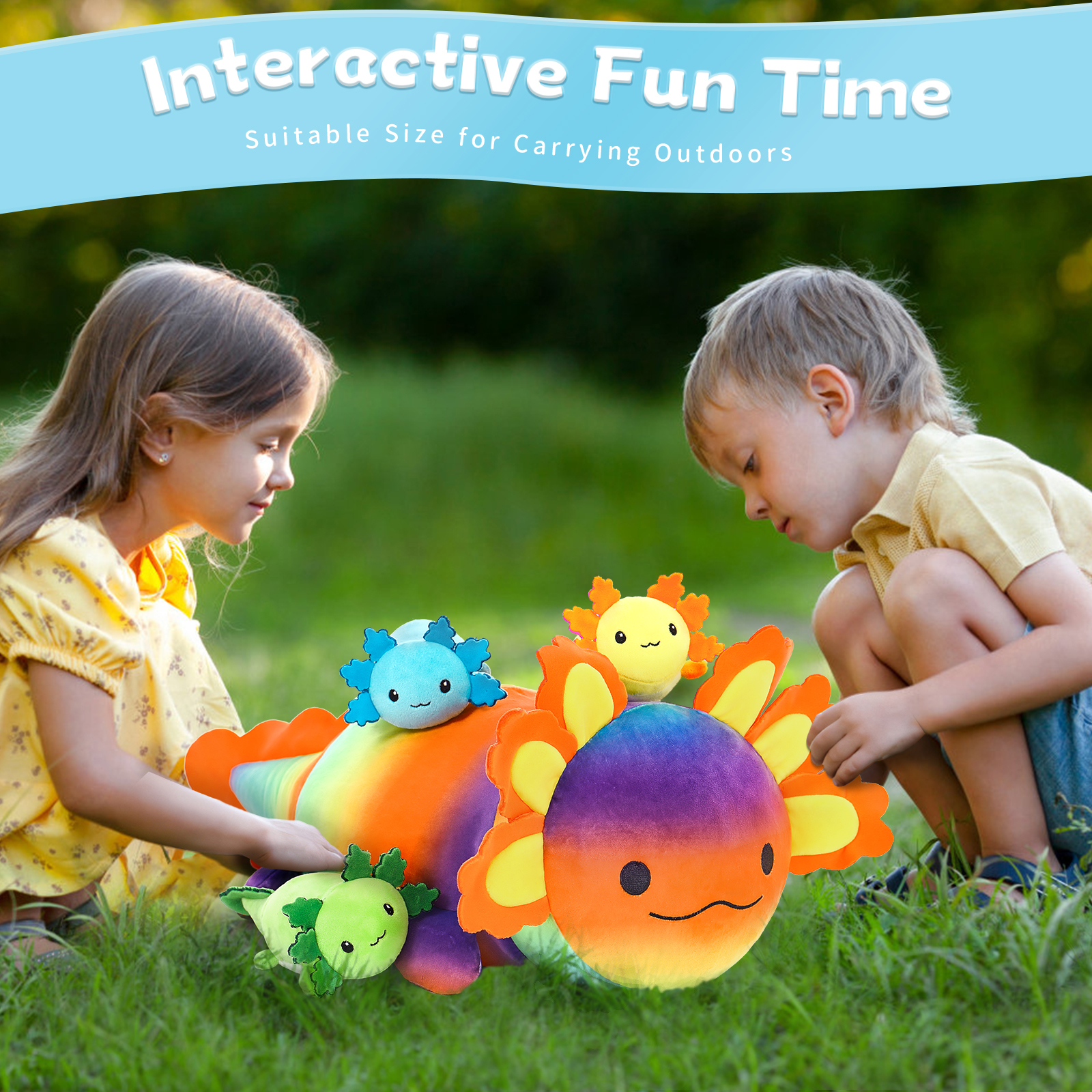 MaoGoLan 23.6" Giant Axolotl Stuffed Animals with 3 Babies Inside Large Axolotl Plush Toy
