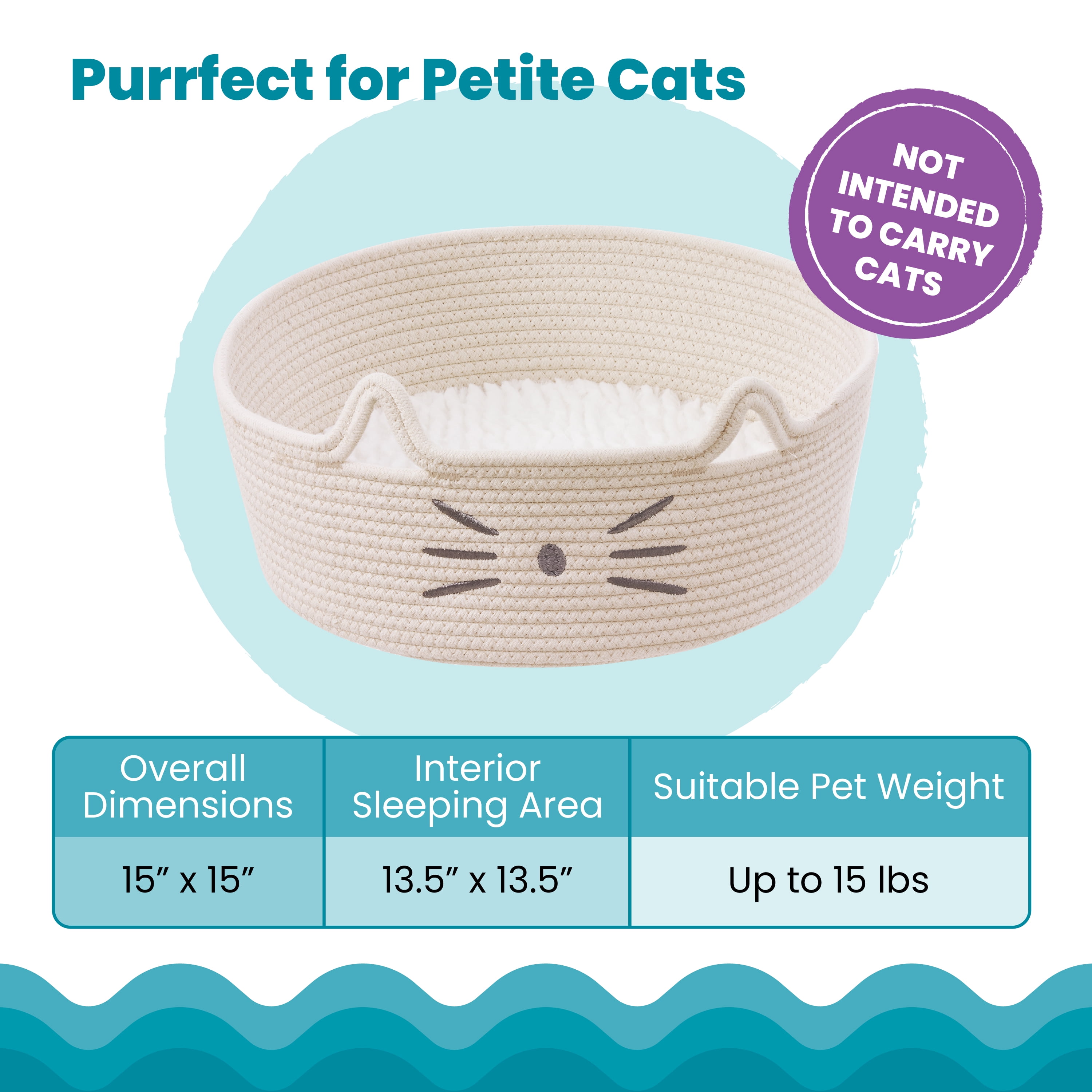 Catstages Bed & Basket Retreat 2-in-1 Cat Bed with Removable Cushion, Plush Cotton Rope, White, 15 in – Versatile Pet Bed and Toy Storage Basket