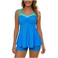 thumbnail image 2 of QIUOMBBP Two Piece Tankini Swimsuits for Women Flowy Ruffle Hem Tank Top with Swim Boyshorts Full Coverage Bathing Suit for Summer Pool Blue S, 2 of 8
