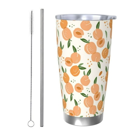 

Susaid Peaches Print 20oz Car Cup Insulated Coffee Cup Fully Spill Proof Travel Coffee Mug Stainless Steel Tumbler for Work Home Outdoor Car-Straw Two-piece Set