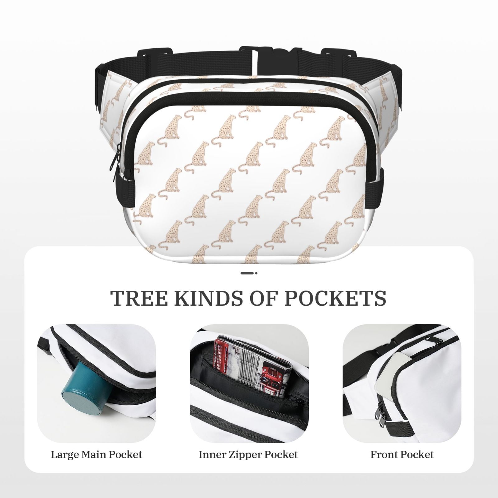 Fuzoiu Leopard Print Print Unisex Square Double Layer Waist Bag,Crossbody Fanny Pack Travel Workout Accessory