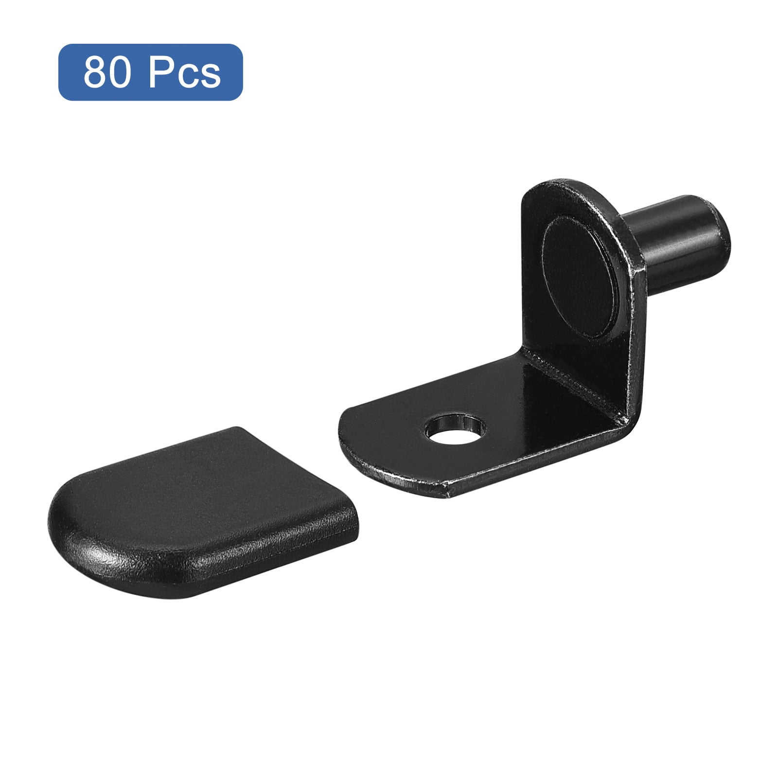 Shelf Support Pegs, 80 Pack 6mm L-Shaped Shelf Pin with Rubber Sleeve, Black