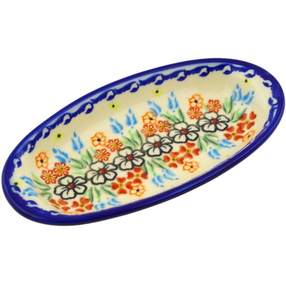 Polish Pottery 7¼-inch Condiment Dish (Fanciful Ladybug Theme) Signature UNIKAT Hand Painted in Boleslawiec, Poland   Certificate of Authenticity